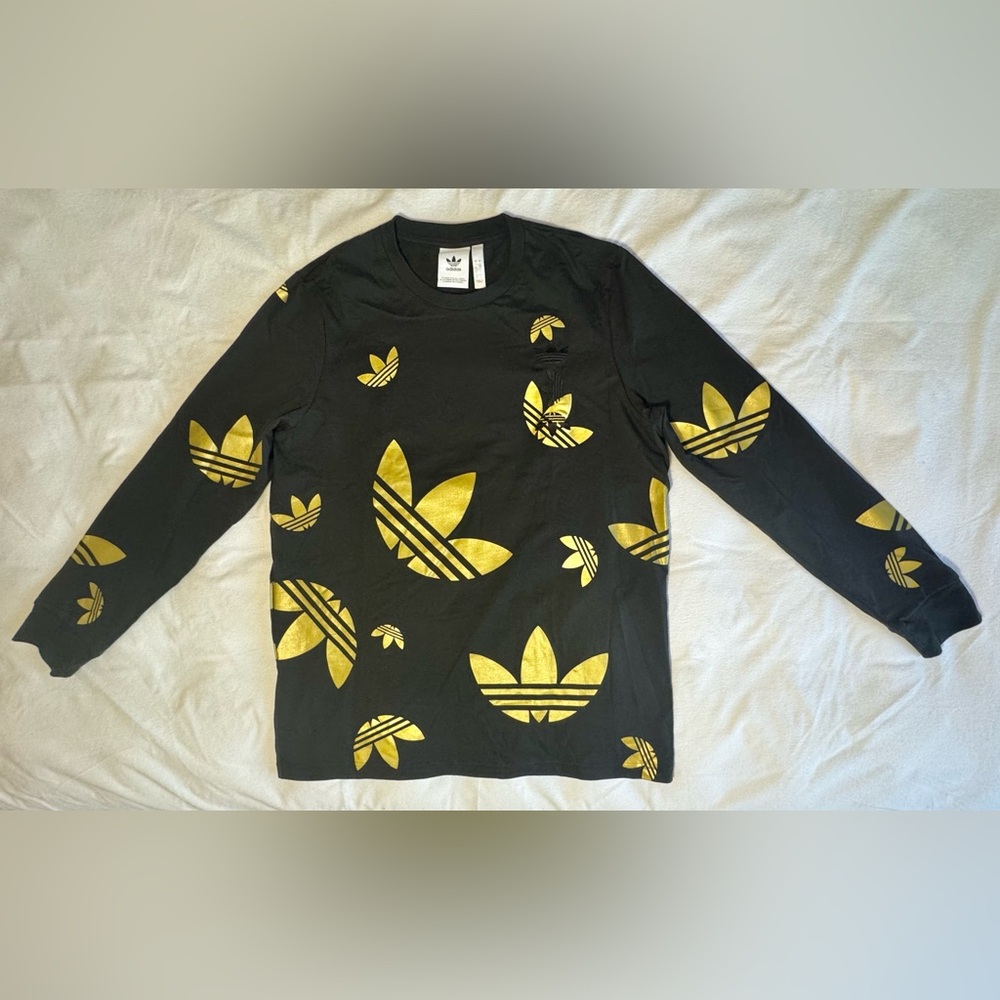 Adidas Sweatshirt Adult Large Crewneck Pullover Yellow Logo And Embroidery
